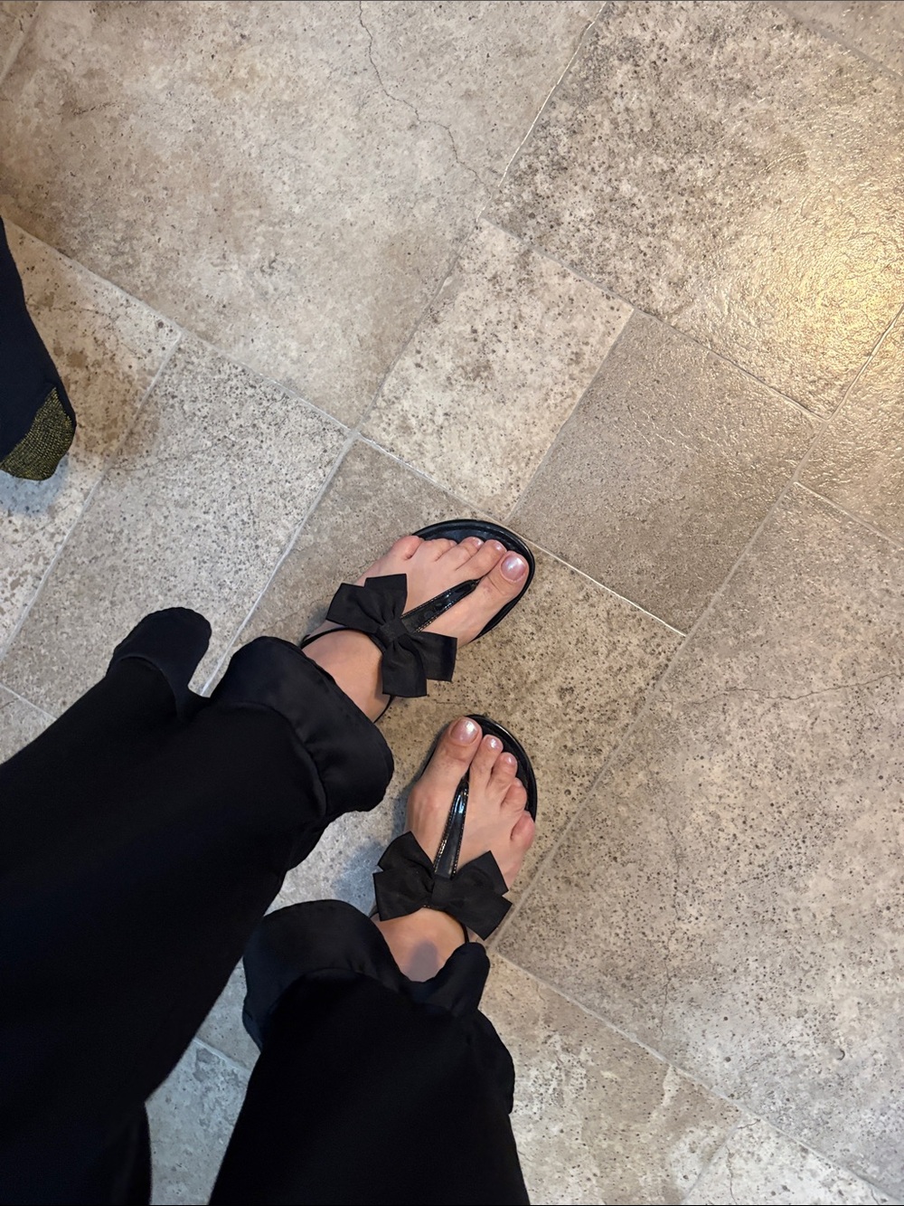Christian Siriano Black Bow Thong Sandals